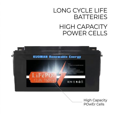 কেএম ব্যাটারি 1920Wh 12V 150Ah লিথিয়াম ব্যাটারি গভীর চক্র 8000 চক্রের সাথে শক্তি সঞ্চয় এবং আরভি / ফর্কলিফ্ট / গল্ফ কার্ট / ইয়ট পাওয়ারের জন্য