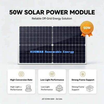 টেকসই 50W একক স্ফটিক সৌর প্যানেল বায়ু তুষার প্রতিরোধী অ্যালুমিনিয়াম খাদ ফ্রেম