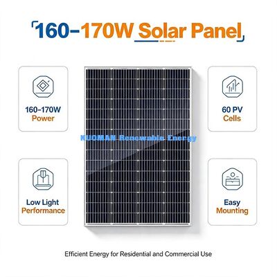 170W 66-Cell 182mm Monocrystalline সৌর প্যানেল, ছাদ শ্যাড ইনস্টলেশনের জন্য সহজ-মাউন্ট ফ্রেম