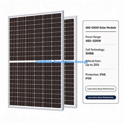 480W-500W ডাবল-সাইডেড সোলার প্যানেল, 25% পর্যন্ত রিয়ার-সাইড অতিরিক্ত শক্তি লাভ
