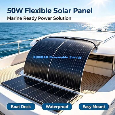 50W উচ্চ রূপান্তর নমনীয় সৌর প্যানেল, 360° বাঁক-প্রতিরোধী সৌর চার্জার বাঁকা পৃষ্ঠ এবং অফ-গ্রিড লাইভিং জন্য