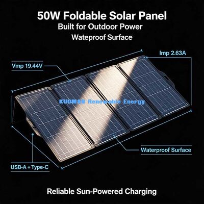 50 W উচ্চ দক্ষতা ভাঁজ সৌর প্যানেল, ভ্যান-লাইফ এবং রোড ট্রিপ জন্য পোর্টেবল সৌর শক্তি