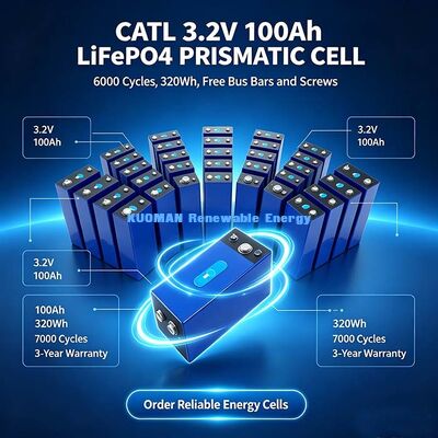 LiFePO4 3.2V 100Ah প্রিজম্যাটিক ব্যাটারি সেল, বহিরঙ্গন অফ-গ্রিড সৌর সিস্টেমের জন্য প্রশস্ত তাপমাত্রা লিথিয়াম আয়রন ফসফেট সেল