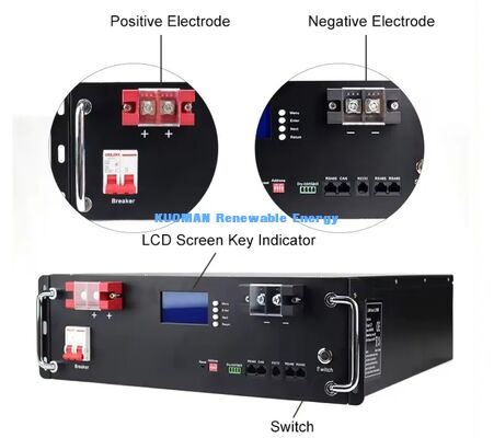 কেএম ৪৮ ভি ১০০ এএইচ লাইফপিও৪ ব্যাটারি র্যাক মডিউল গভীর চক্র ৮০০০ বার