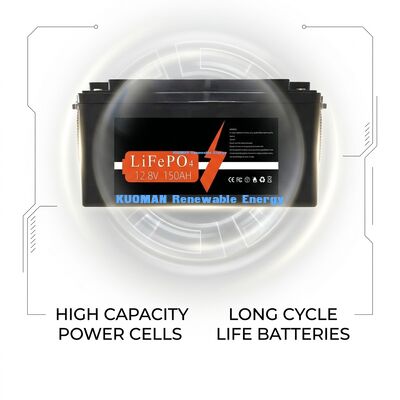 কেএম ব্যাটারি 1920Wh 12V 150Ah লিথিয়াম ব্যাটারি গভীর চক্র 8000 চক্রের সাথে শক্তি সঞ্চয় এবং আরভি / ফর্কলিফ্ট / গল্ফ কার্ট / ইয়ট পাওয়ারের জন্য