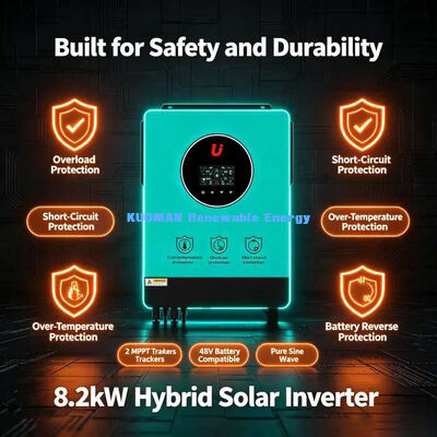 উচ্চ দক্ষতা 98% ডিসি থেকে এসি 8.2kW হাইব্রিড সৌর ইনভার্টার অফ-গ্রিড ব্যাকআপ পাওয়ার