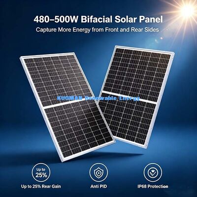 480W-500W ডাবল-সাইডেড সোলার প্যানেল, 25% পর্যন্ত রিয়ার-সাইড অতিরিক্ত শক্তি লাভ
