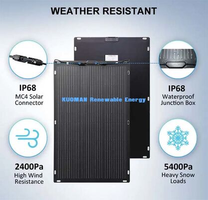 MC4 কানেক্টর সহ 200W ফ্লেক্সিবল সোলার প্যানেল, ক্যাম্পার, ইয়ট, বারান্দা সোলার সেটআপের জন্য জলরোধী পাতলা সোলার মডিউল