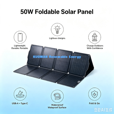 50 W উচ্চ দক্ষতা ভাঁজ সৌর প্যানেল, ভ্যান-লাইফ এবং রোড ট্রিপ জন্য পোর্টেবল সৌর শক্তি