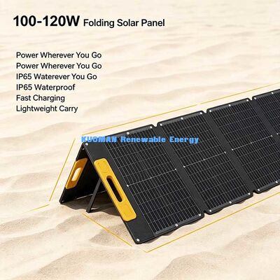 100-120W উচ্চ-কার্যকারিতা ভাঁজ সৌর প্যানেল, অফ-গ্রিড অ্যাডভেঞ্চারের জন্য স্প্ল্যাশ-প্রুফ পোর্টেবল সোলার চার্জার